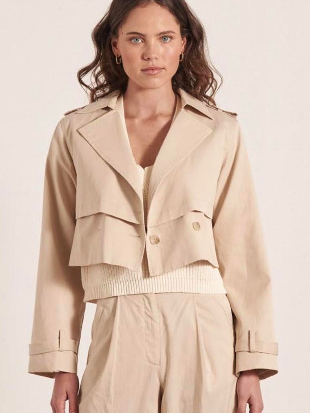 Mon Renn Cropped Cream Trench Jacket